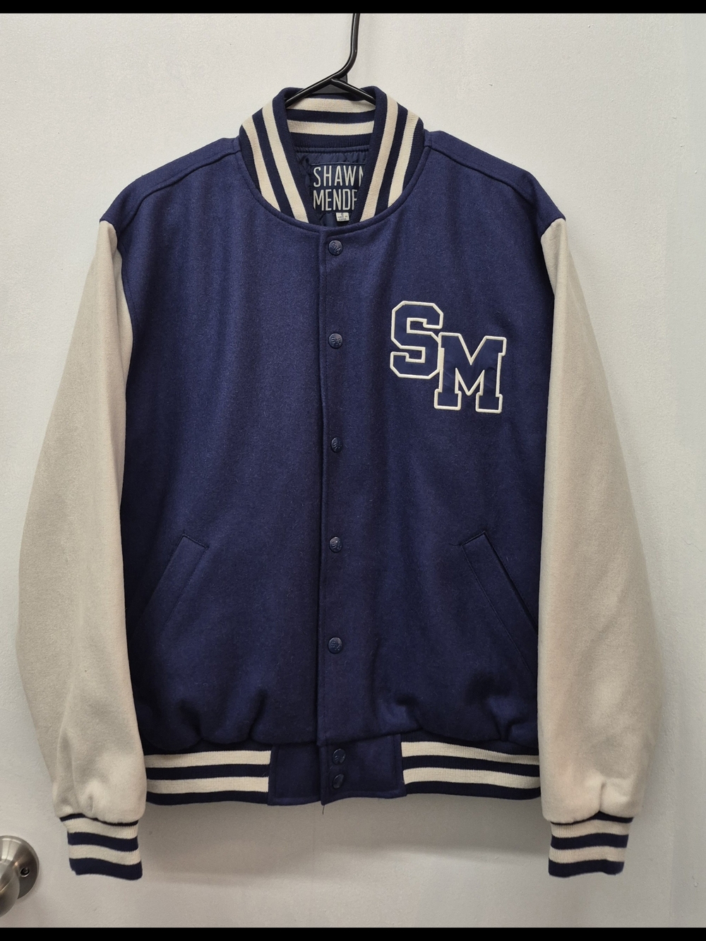 Shawn Mendes Tour Band Navy and Cream Varsity Letter Jacket Unisex Small